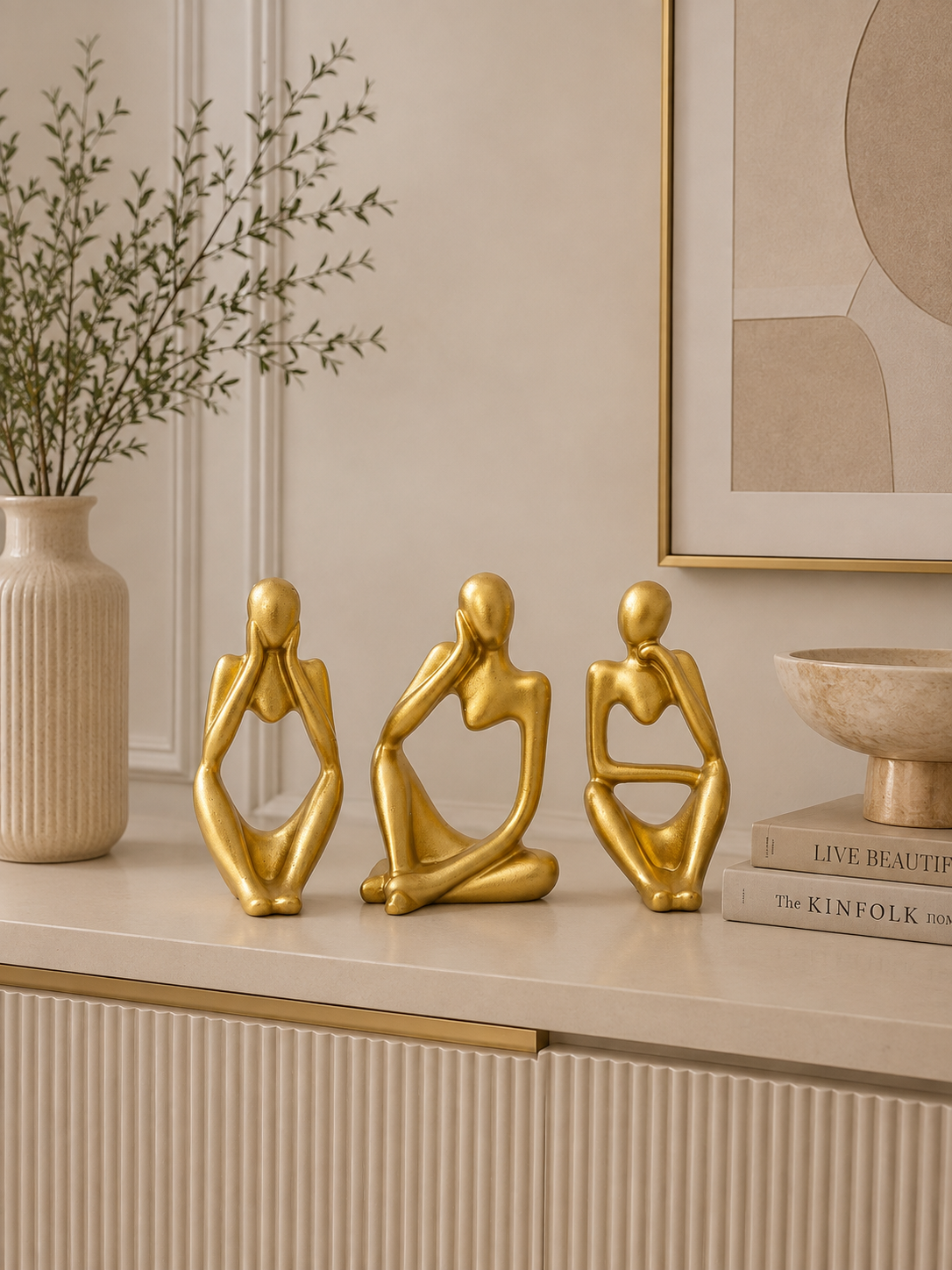 Set of 3 Abstract Seated Figurines – Modern Decorative Sculpture Set