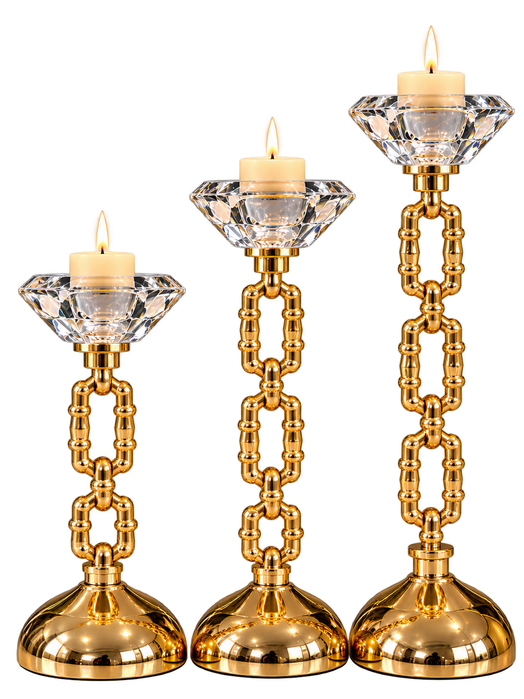 Luxury Gold Crystal 3-Piece Candle Stand Set – Elegant Decorative Candle Holders