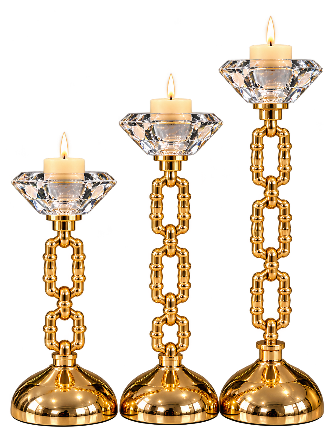 Luxury Gold Crystal 3-Piece Candle Stand Set – Elegant Decorative Candle Holders