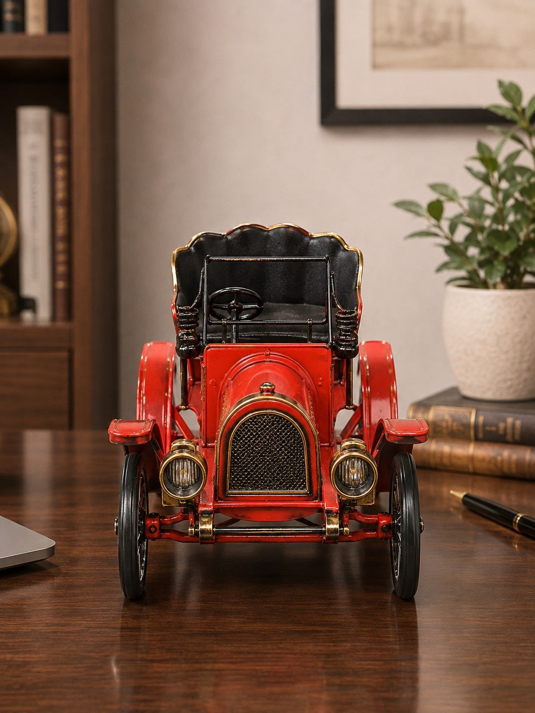 Vintage Red Classic Car Decorative Showpiece – Retro Antique Automobile Model