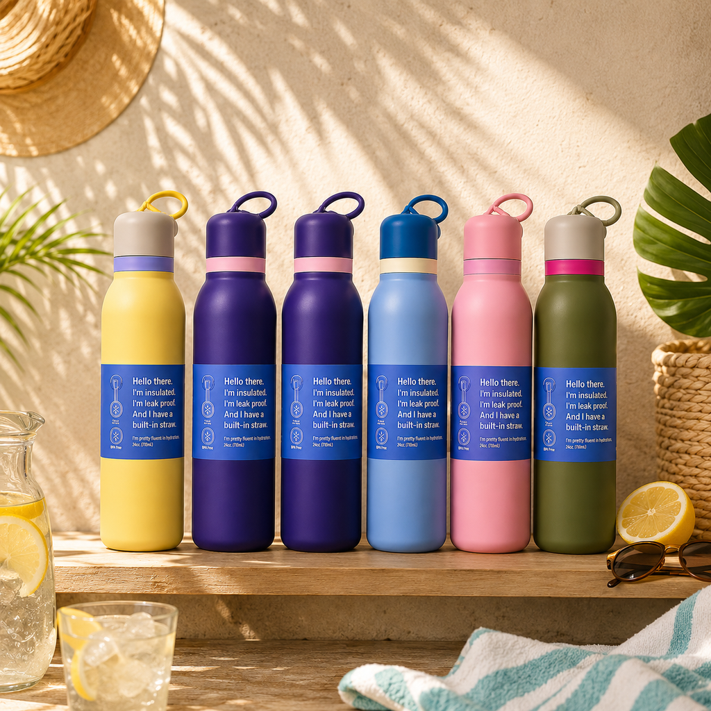 Hydrate in Style 24oz Insulated Stainless Steel Water Bottle with Built-in Straw