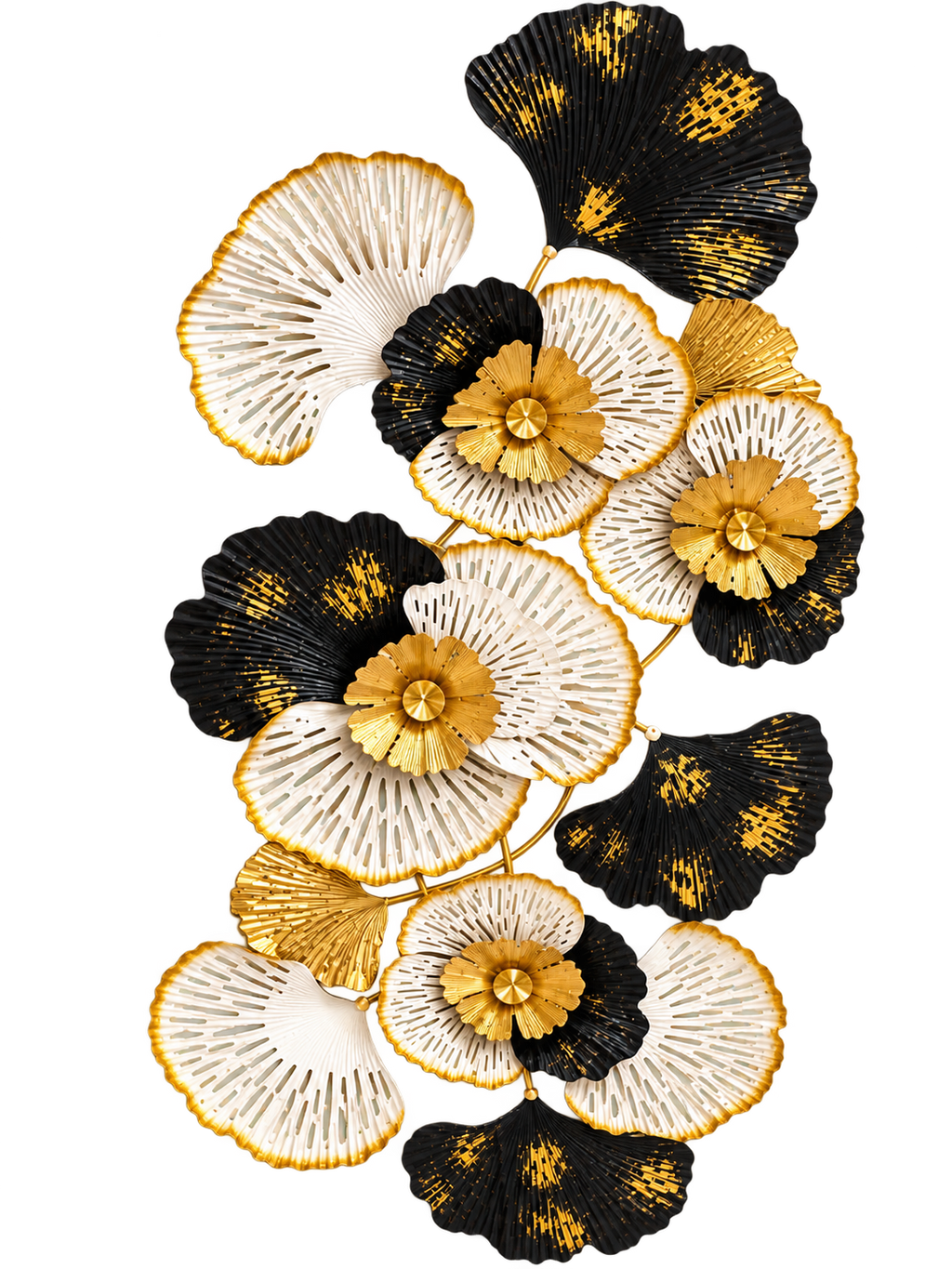 Luxury Black, White & Gold Floral Metal Wall Art – 3D Decorative Flower Wall Décor