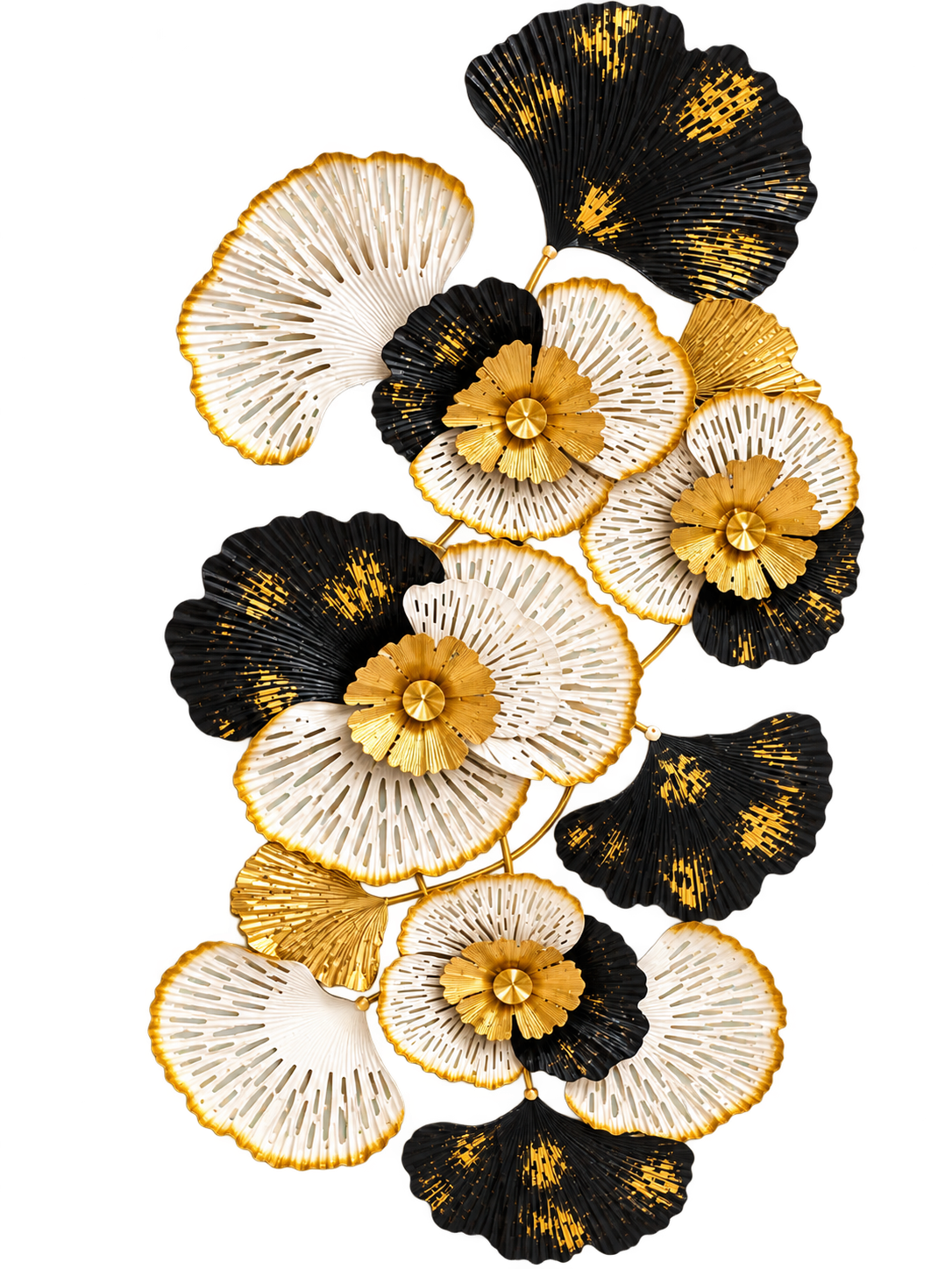 Luxury Black, White & Gold Floral Metal Wall Art – 3D Decorative Flower Wall Décor