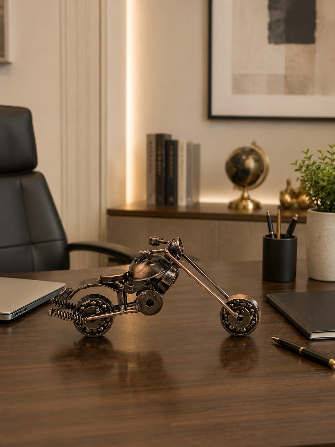 Vintage Metal Chopper Motorcycle Decorative Showpiece – Antique Biker Desk Decor