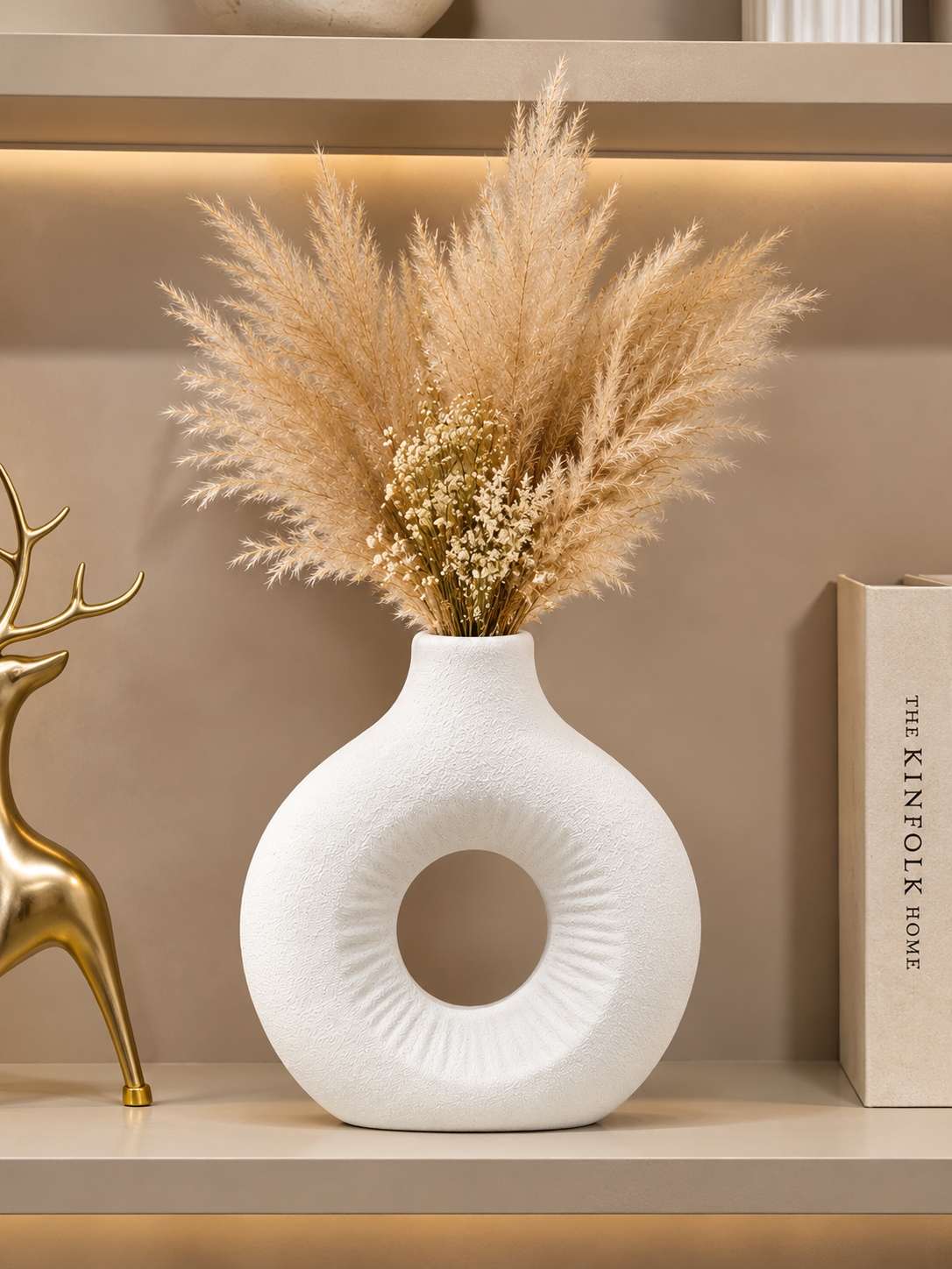 Modern White Donut Ceramic-Style Vase – Minimalist Decorative Flower Vase