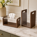 Luxury Wooden Acrylic Tissue Box & Dustbin Set | Modern Home & Office Organizer