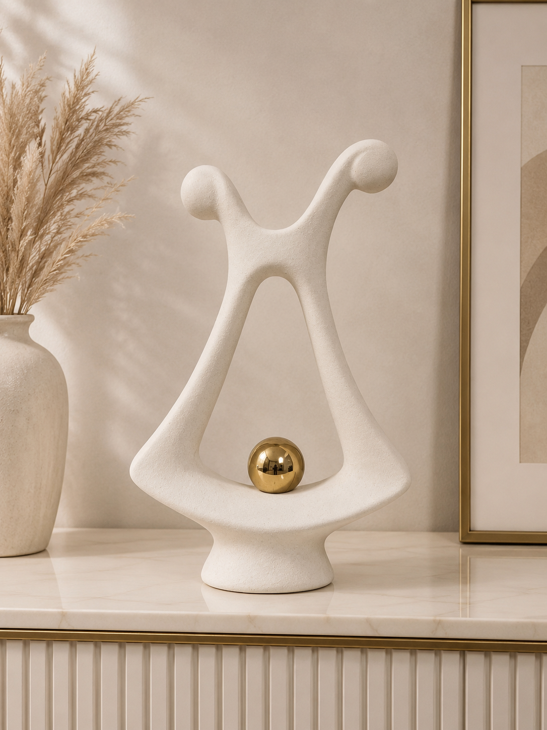Modern Abstract Sculpture with Gold Sphere – Elegant Contemporary Home Décor