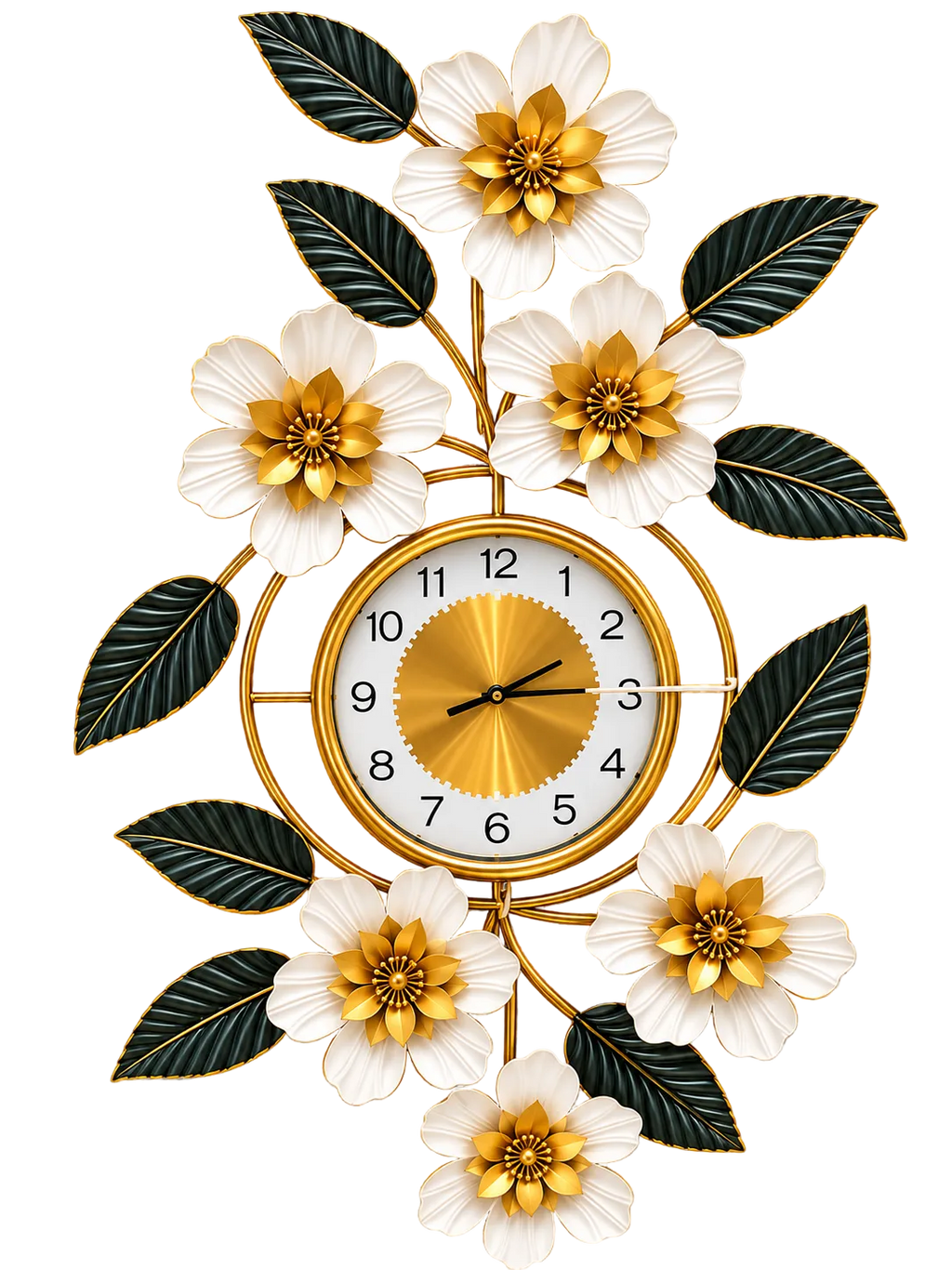 Luxury Floral Gold & Black Wall Clock – Elegant Modern Flower Decorative Clock