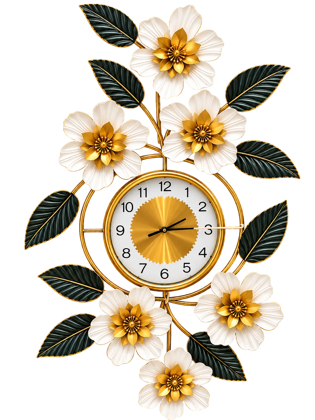 Luxury Floral Gold & Black Wall Clock – Elegant Modern Flower Decorative Clock