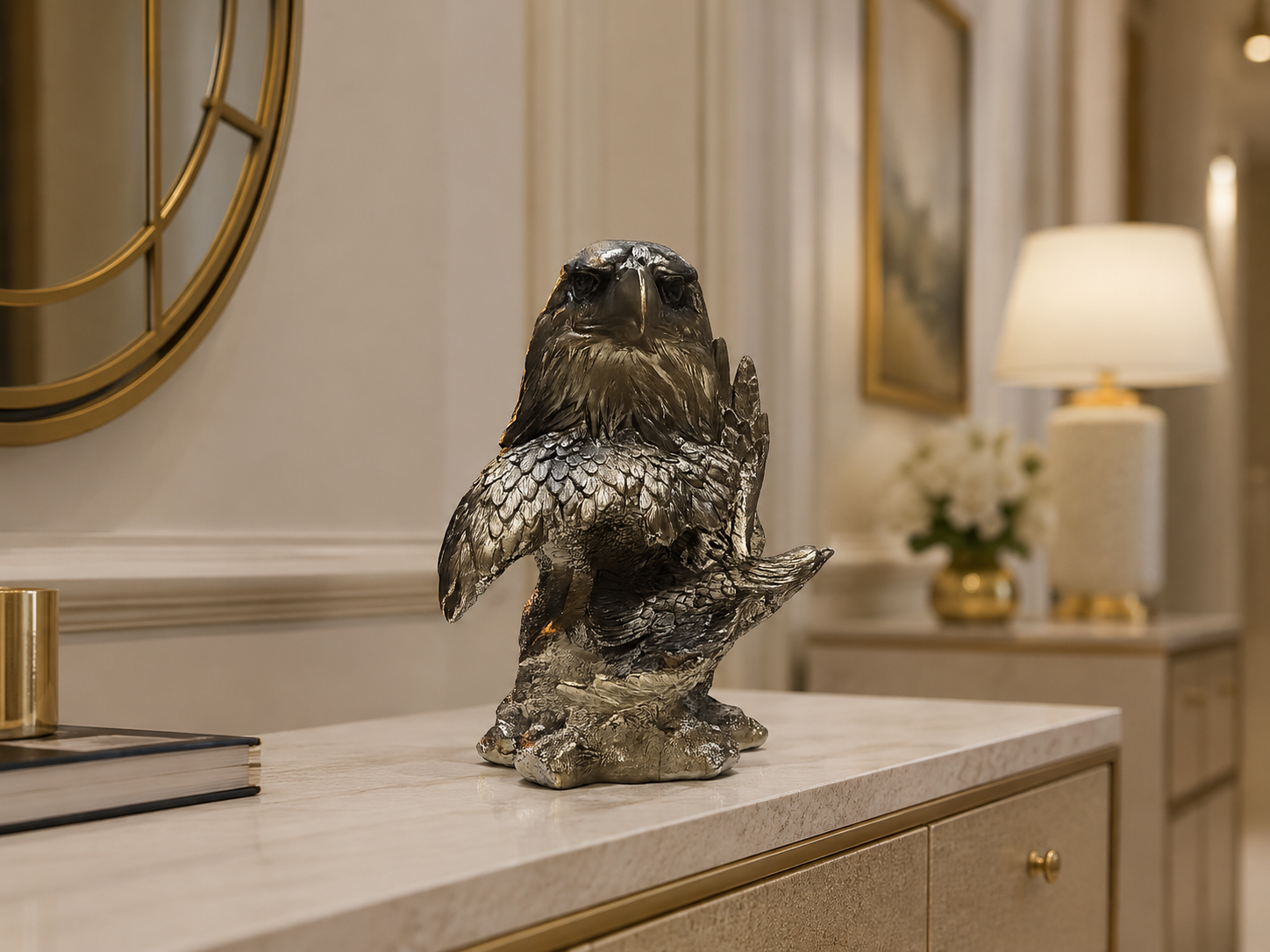 Majestic Eagle Resin Sculpture – Luxury Bronze Finish Decorative Tabletop Statue