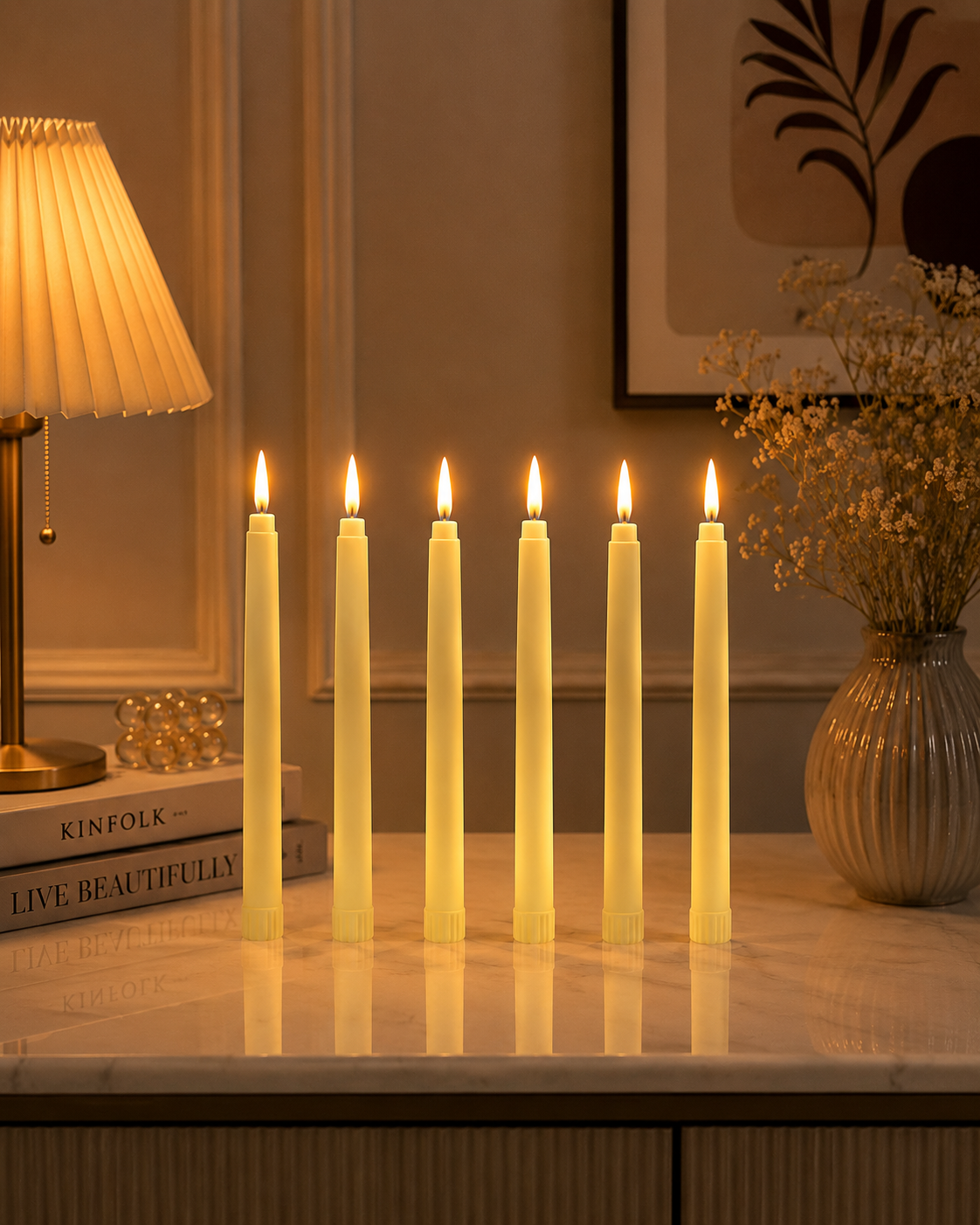 LED Flameless Taper Candle – Battery Operated Flickering Dinner Candle | Warm White Decorative Candle Light