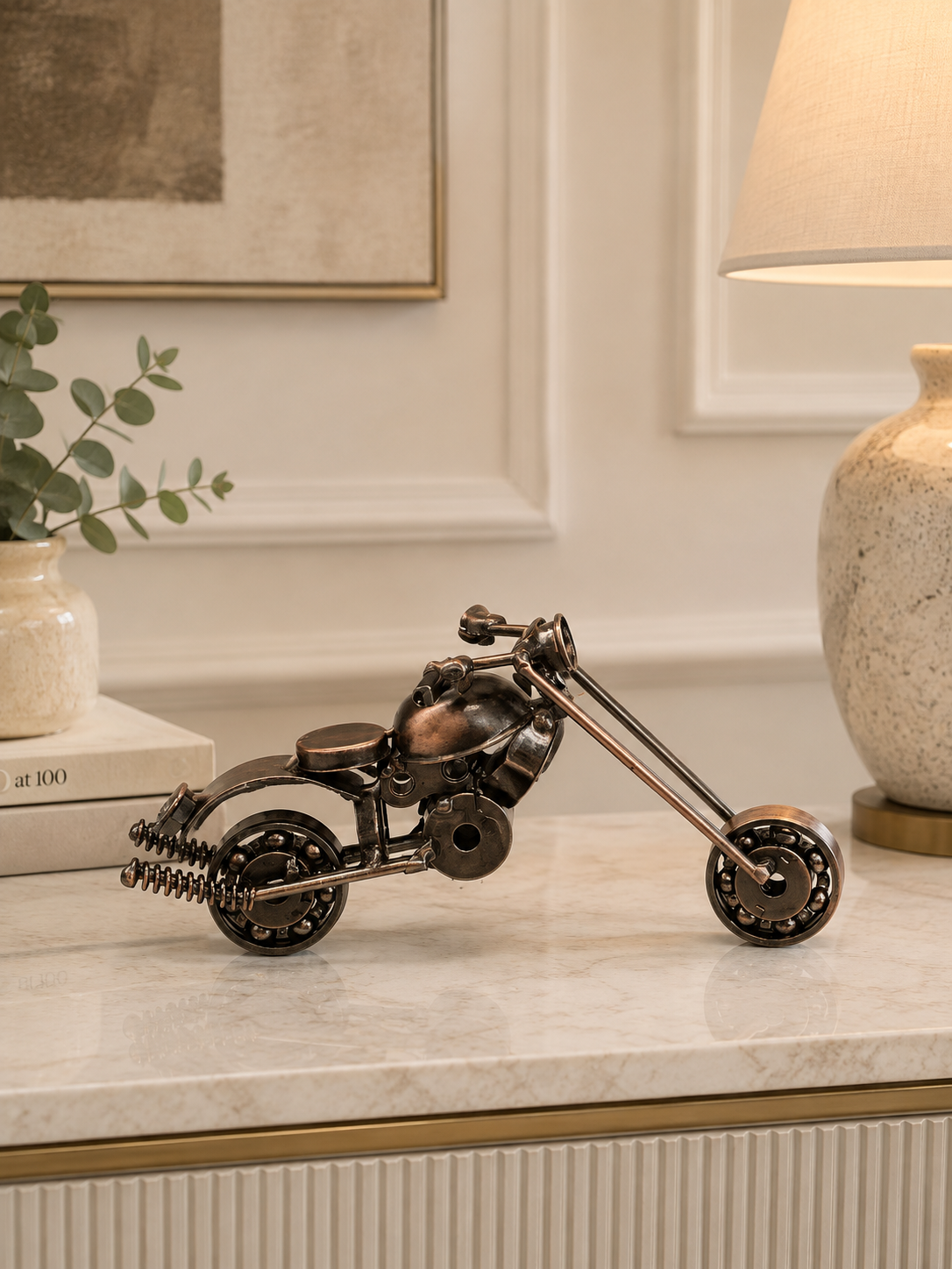 Vintage Metal Chopper Motorcycle Decorative Showpiece – Antique Biker Desk Decor