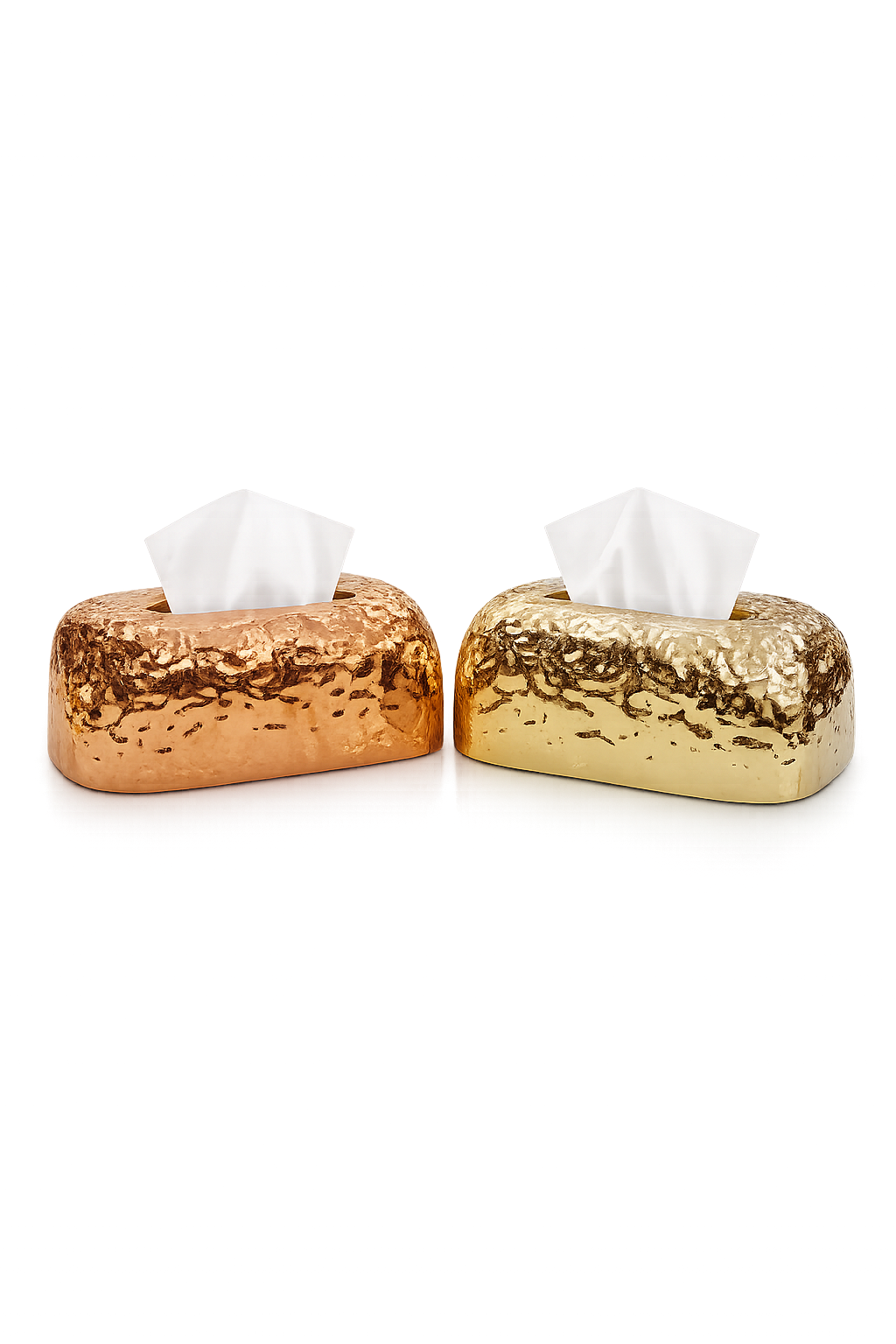 Luxury Hammered Metal Tissue Box Holder | Premium Decorative Tissue Box Cover | Gold & Rose Gold Finish