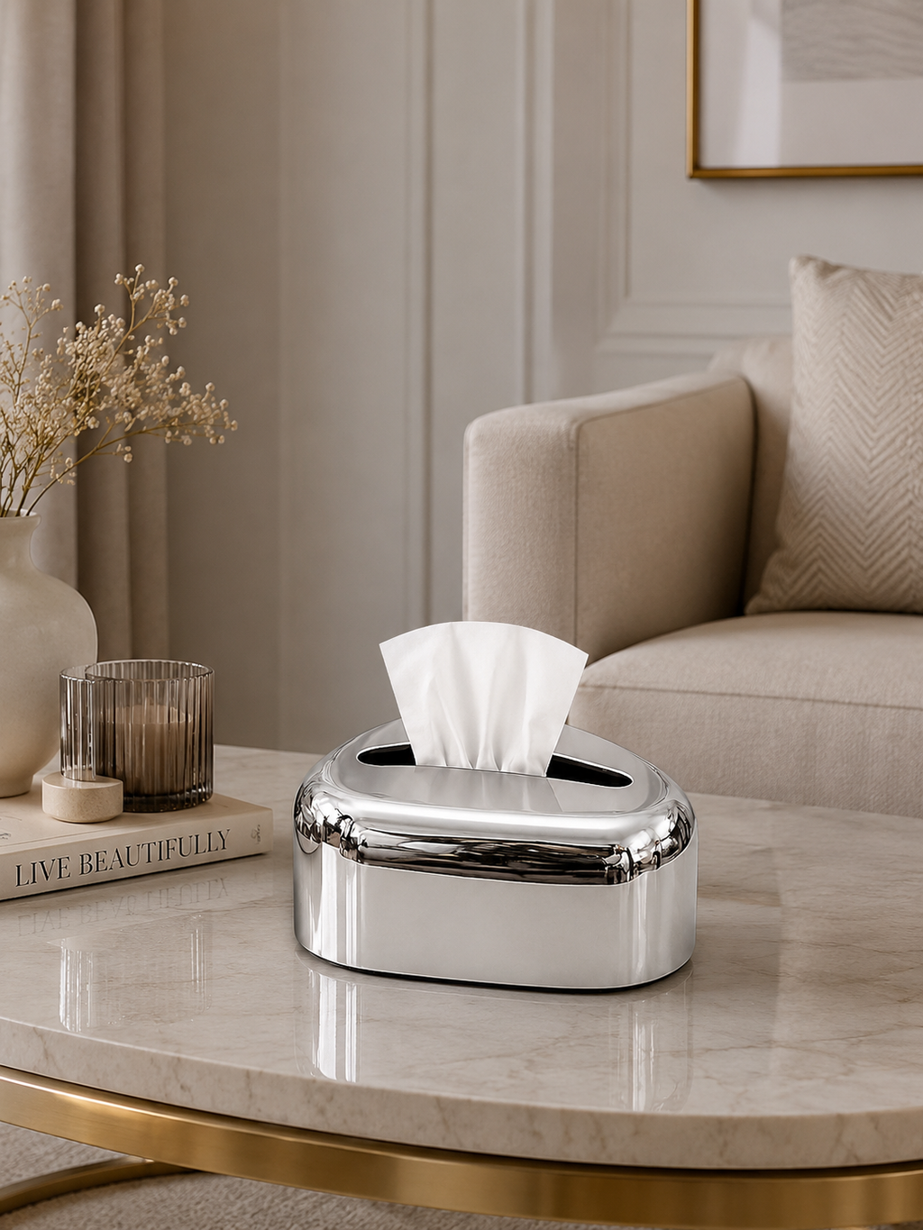 Modern Oval Metallic Tissue Box Holder | Luxury Decorative Tissue Case | Premium Plastic Tissue Organizer