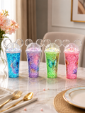 Magic Frost Ice-Gel Sipper Bottle with Mickey Ears Dome Lid & Straw | Double-Walled Butterfly Print Cooling Tumbler for Summer Drinks