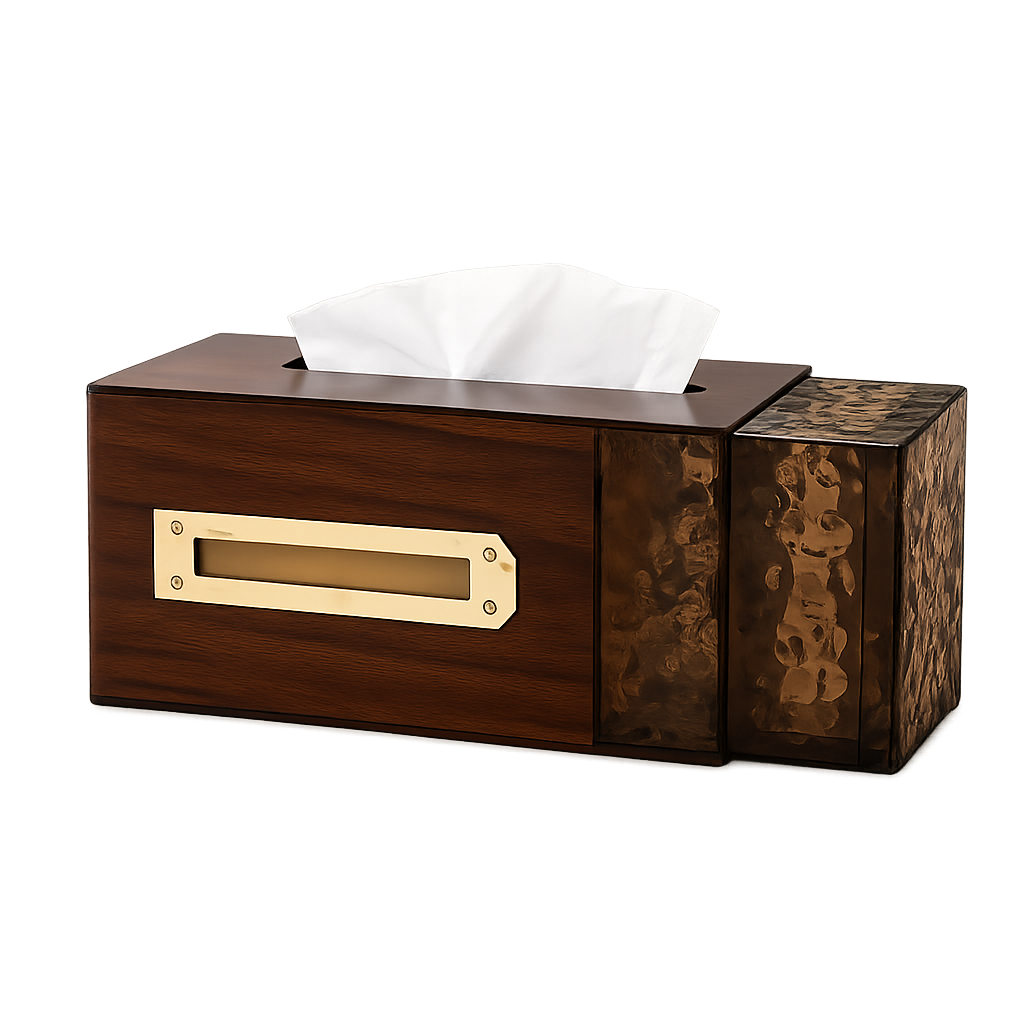 Luxury Wooden Tissue Box Holder with Hammered Resin Organizer | Premium Decorative Tissue Box Cover for Living Room & Office