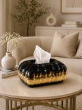 Luxury Black & Gold Tissue Box Cover – Decorative Resin Tissue Holder for Living Room & Office