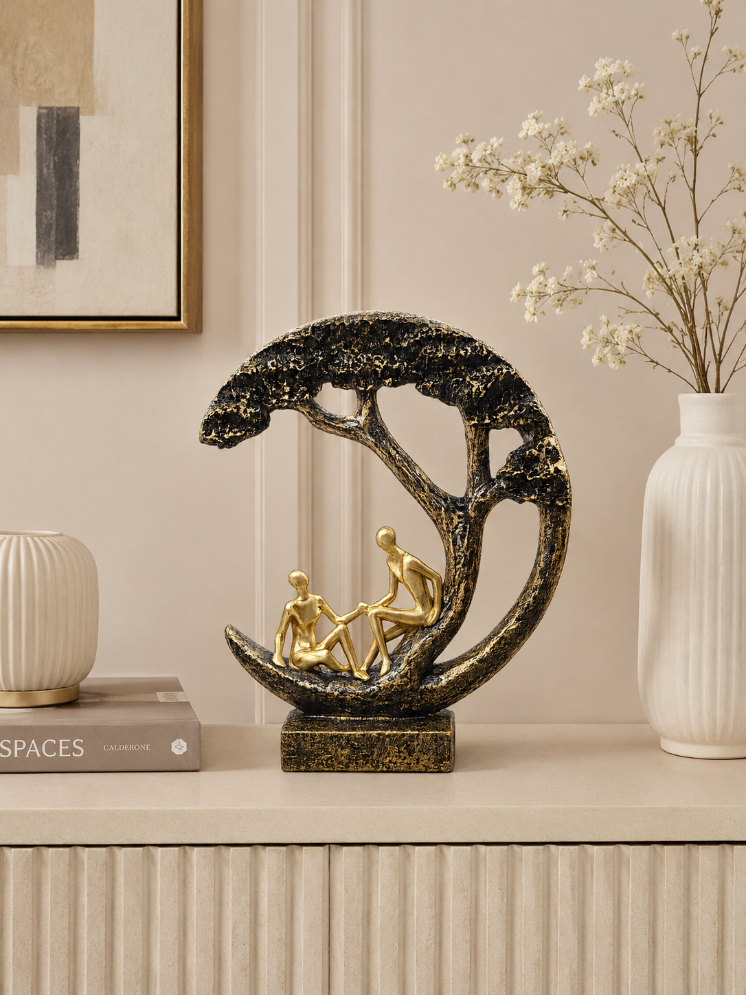 Abstract Couple Under Tree Sculpture | Luxury Resin Tabletop Showpiece | Modern Home Decor Accent