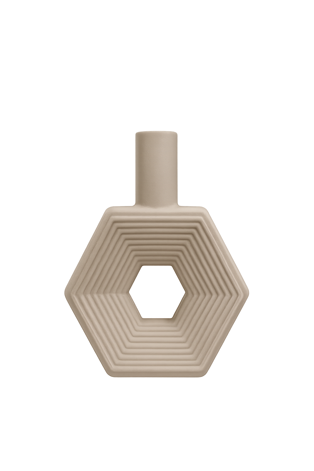 Modern Geometric Hexagon Ceramic Decorative Vase | Minimalist Hollow Flower Vase | Beige Home Décor