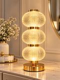 Luxury Triple Acrylic+Crystal Globe Table Lamp – Gold Finish Decorative LED Lamp