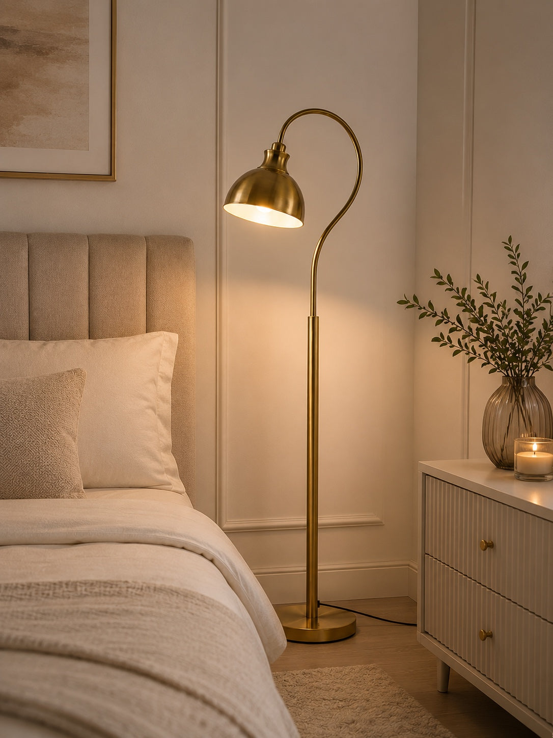 Modern Gold Metal Floor Lamp | Contemporary Standing Reading Lamp | Minimalist Living Room & Bedroom Light