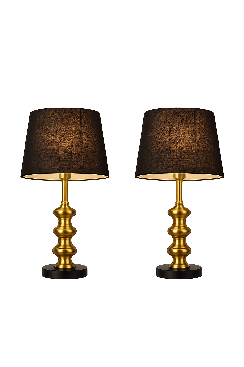 Luxury Gold Table Lamp with Black Fabric Shade (Pair) | Modern Bedside & Living Room Decorative Lamps
