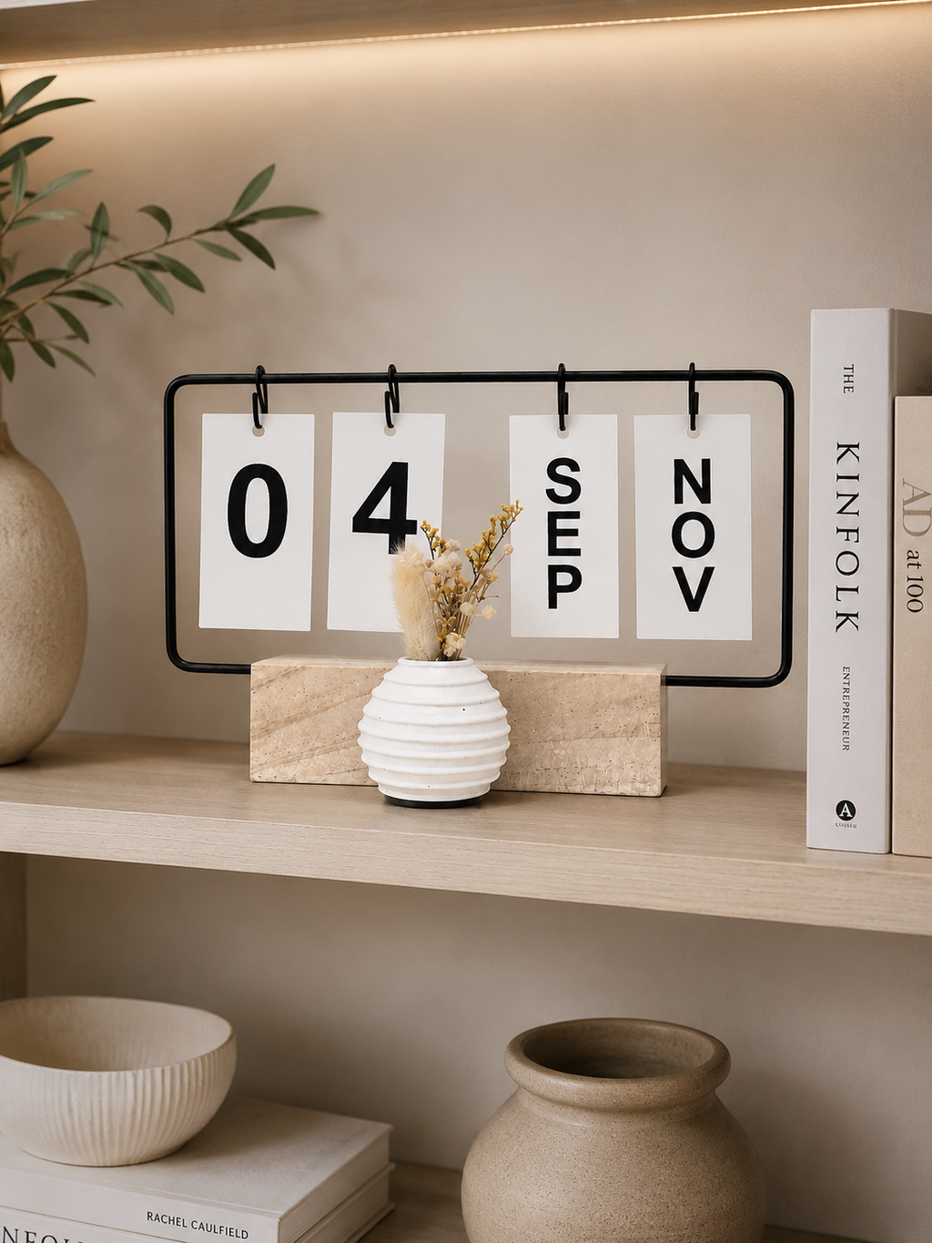 Modern Perpetual Wooden Desk Calendar with Mini Vase – Flip Date Calendar for Home & Office Décor