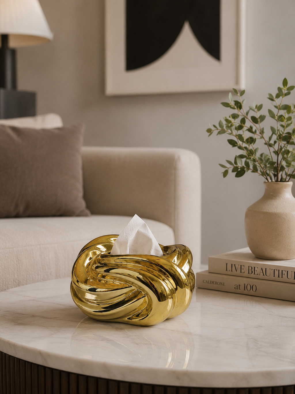 Modern Knot Ceramic Tissue Box Holder | Luxury Decorative Tissue Cover for Coffee Table, Living Room & Office