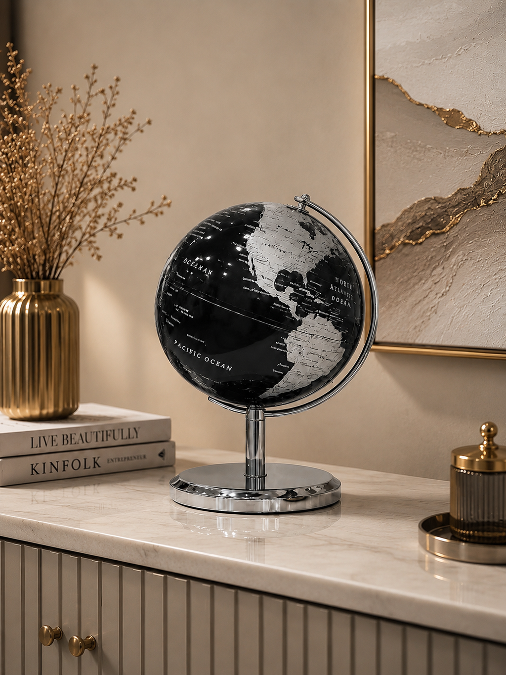 Luxury Decorative Globe on Metal Stand | Modern World Globe Table Decor for Home & Office