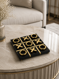 Luxury Tic Tac Toe Decorative Game Set | Modern Coffee Table Décor | Black & White with Gold Finish