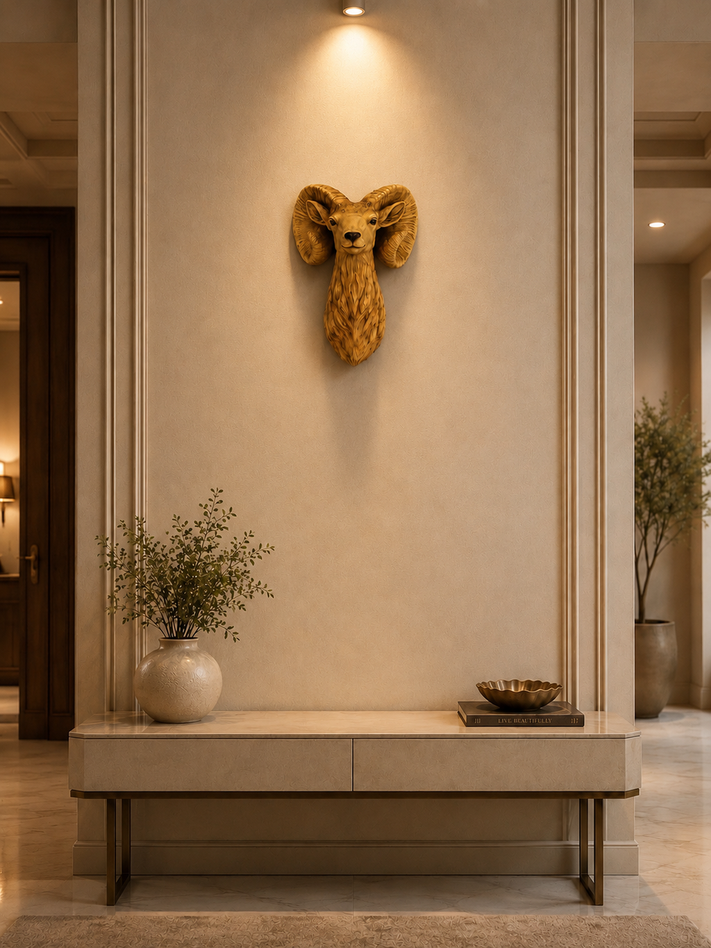 Luxury Ram Head Wall Sculpture – Modern Resin Animal Wall Mount Décor