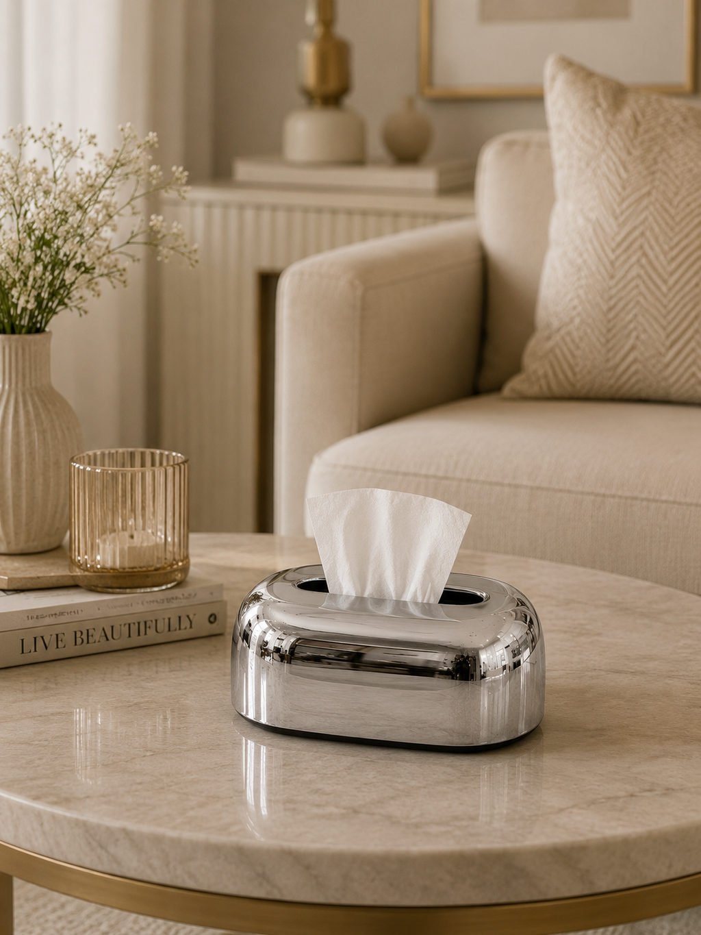 Luxury Oval Tissue Box Holder | Modern Glossy Tissue Case | Premium Decorative Tissue Organizer for Home & Office