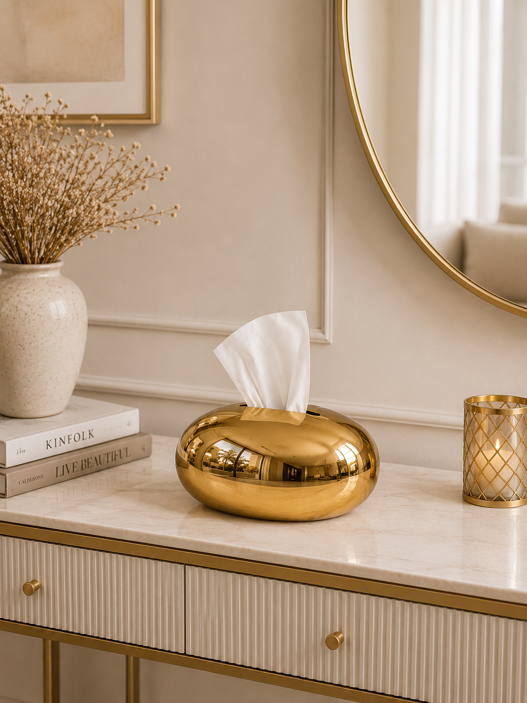 Luxury Pebble Tissue Box Holder | Modern Decorative Tissue Case | Premium Glossy Home & Office Tissue Organizer
