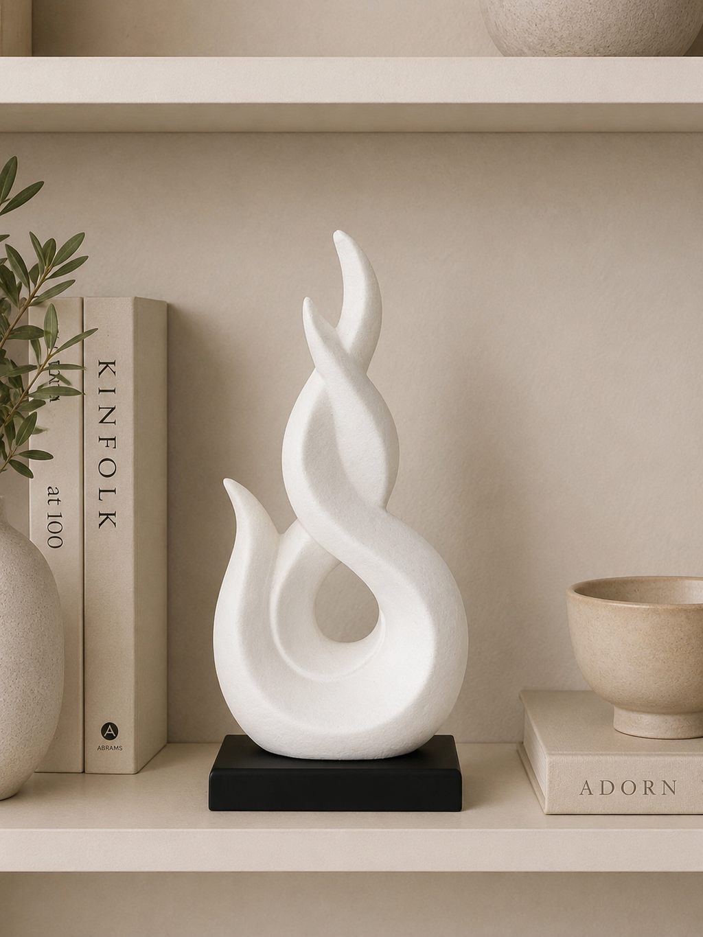 Modern Abstract Flame Sculpture with Black Base – Elegant Home Décor