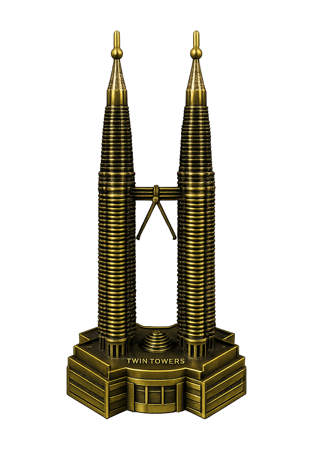 Twin Towers Metal Sculpture | Architectural Landmark Table Décor | Luxury Gold Home Accent