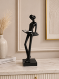 Elegant Lady Reading Book Sculpture | Modern White Resin Home Decor Figurine