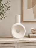 Modern Round Hollow Resin Decorative Vase – Minimalist White Flower Vase for Home & Office Décor