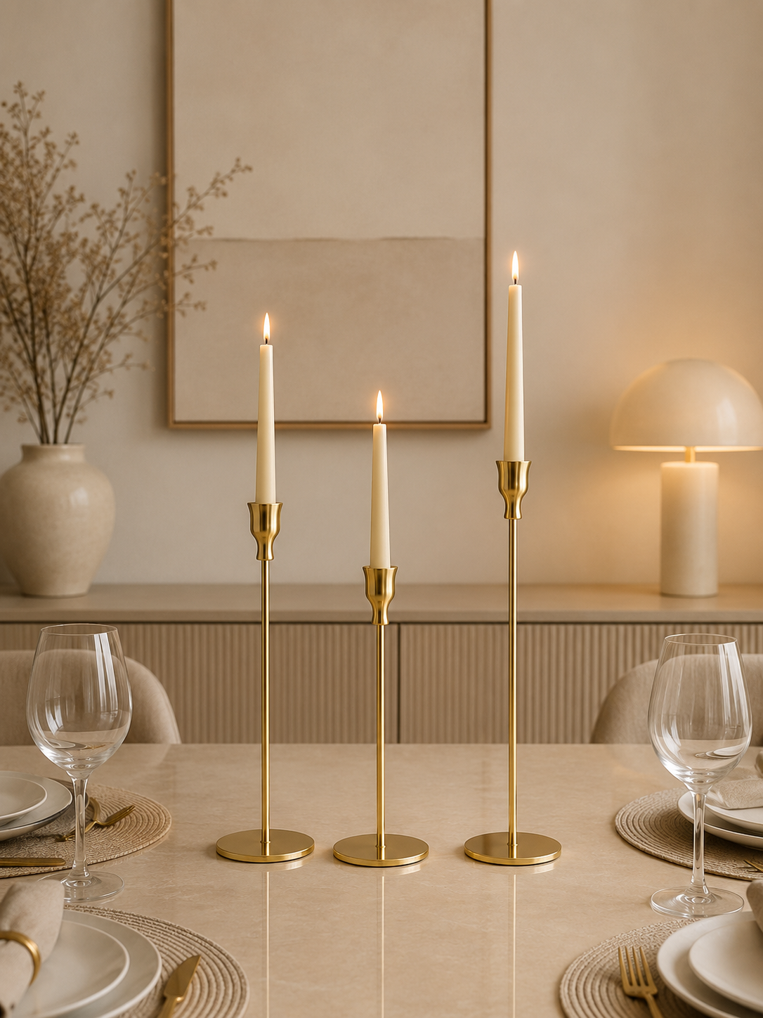 Luxury Gold Metal Taper Candle Holder Set (Set of 3) – Modern Decorative Candle Stands