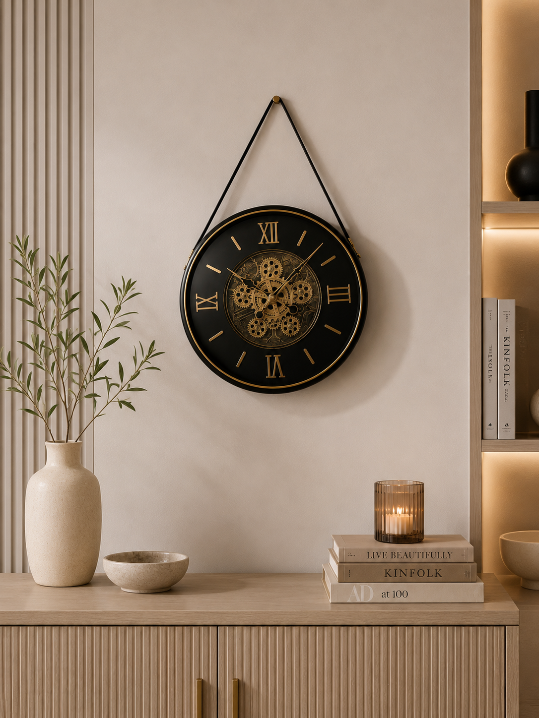 Luxury Vintage Gear Wall Clock | Modern Black & Gold Silent Decorative Wall Clock for Living Room & Office