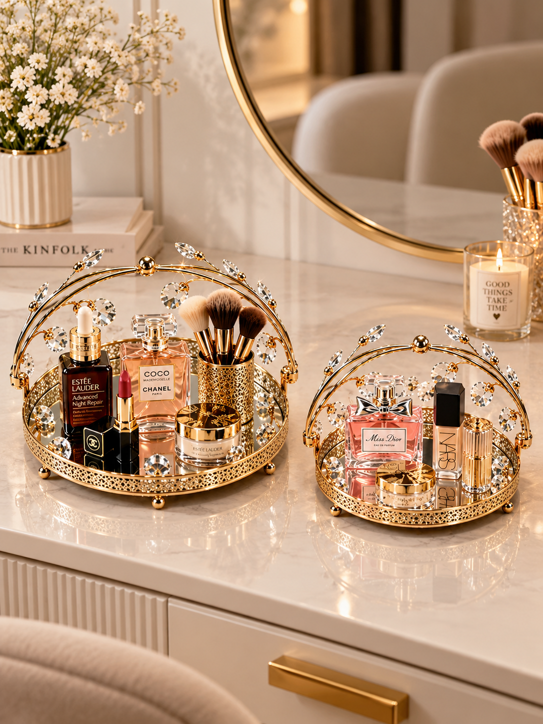 Luxury Gold Crystal Embellished Vanity Tray Set of 2