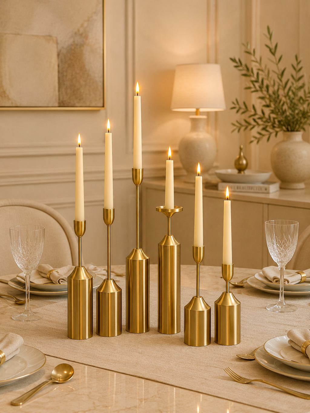 Luxury Gold Metal Candle Holder Set of 6 – Modern Decorative Candlestick Centerpiece for Home Décor