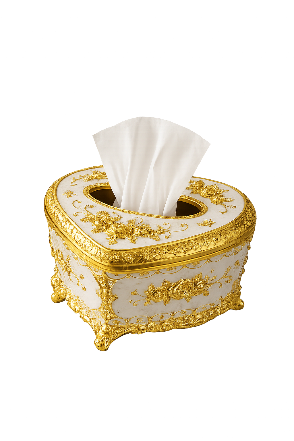 Luxury Vintage Metal Tissue Box Holder | Gold & White Floral Decorative Tissue Case for Living Room, Dining Table & Office