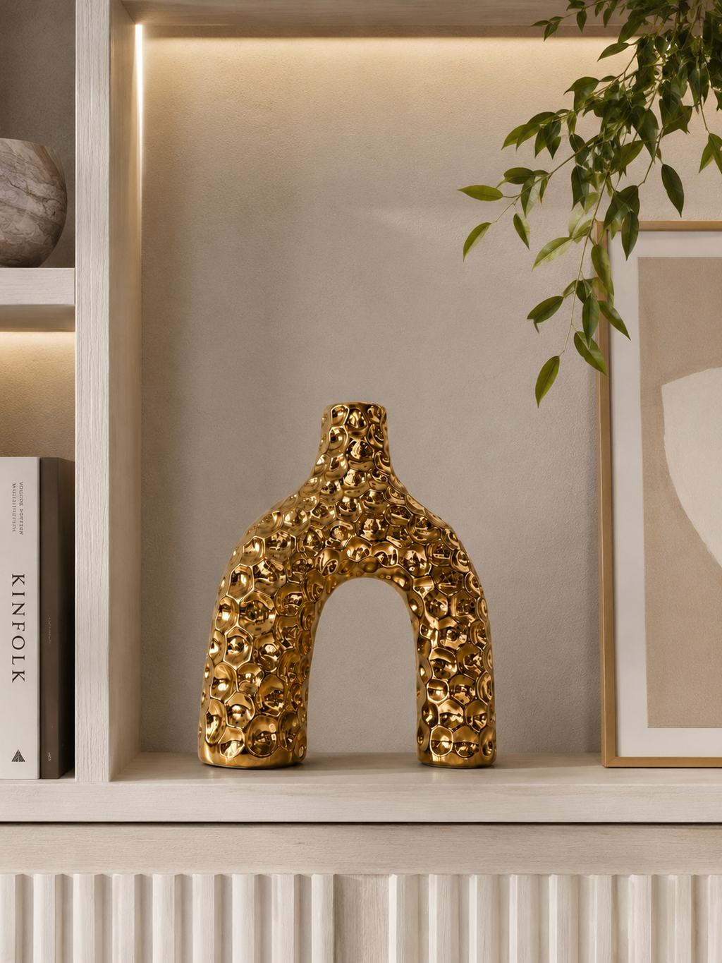 Luxury Gold Arch Decorative Vase – Textured Modern Home Décor