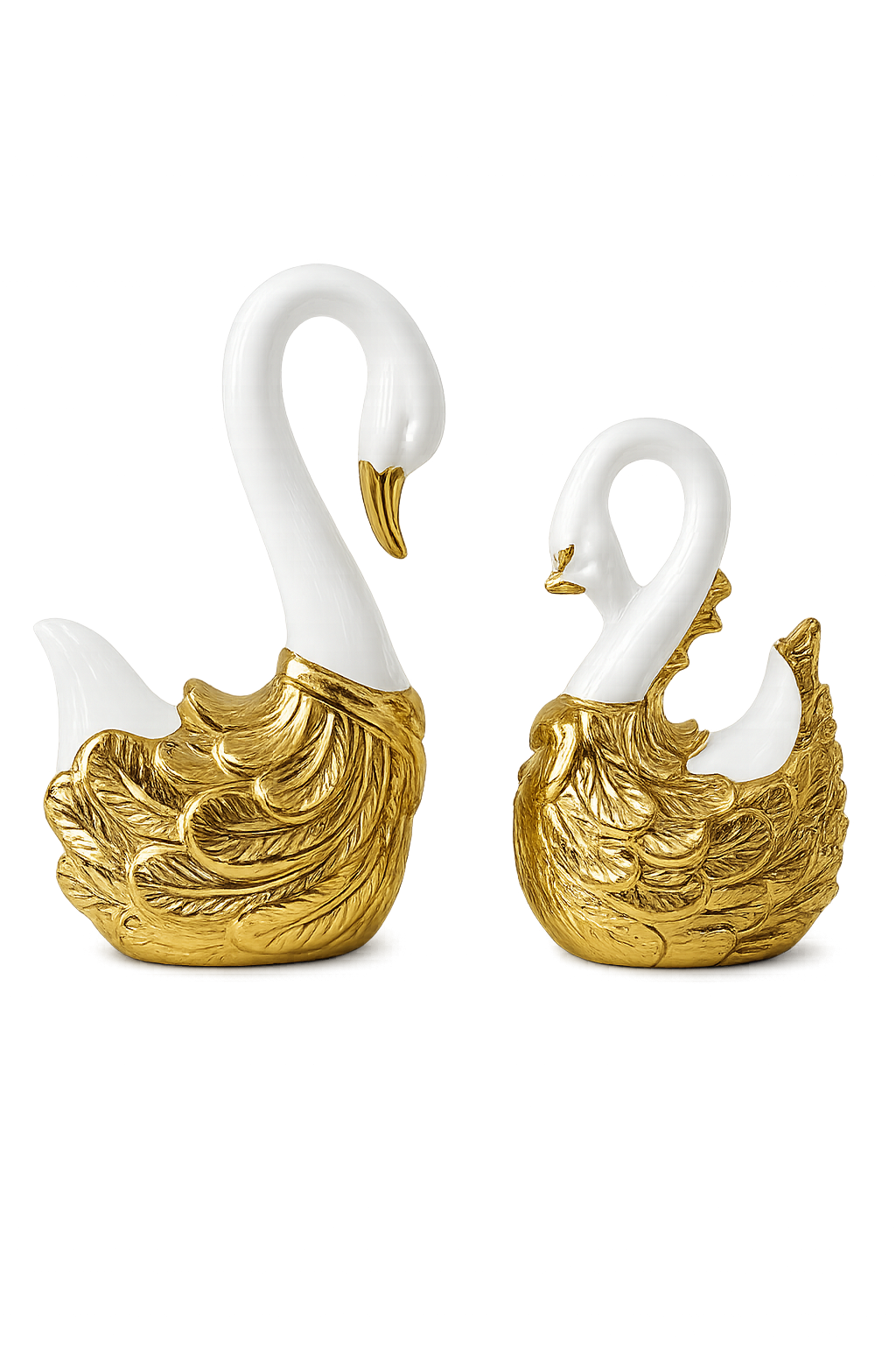 Luxury White & Gold Ceramic Swan Figurine Set | Modern Decorative Swan Sculptures (Set of 2)