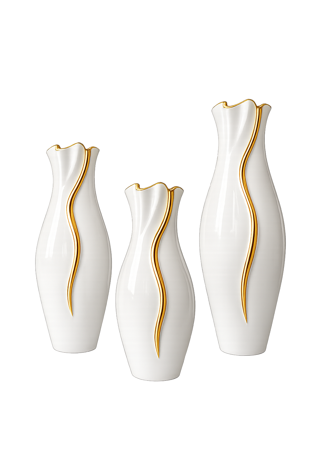 Luxury White Golden Resin Vase Set of 3 | Modern Decorative Flower Vases with Gold Accent | Home Décor