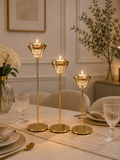 Luxury Crystal Tulip Candle Holder Set of 3 – Gold Metal & Crystal Glass Taper Candle Stand