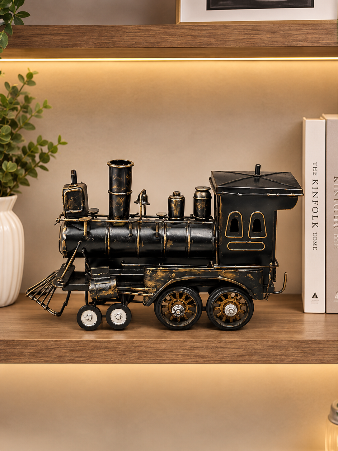Vintage Black Steam Locomotive Train Decorative Showpiece – Antique Railway Engine Model