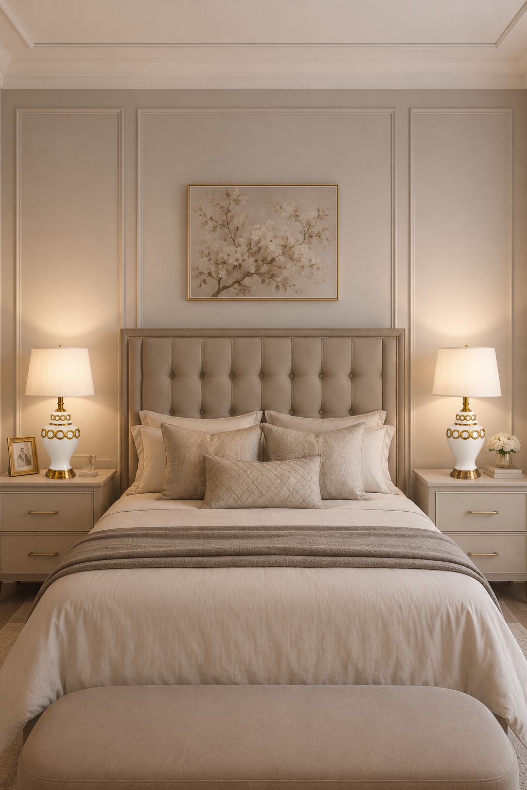 Luxury White & Gold Ceramic Table Lamp with Fabric Shade | Modern Bedside & Living Room Decorative Lamp