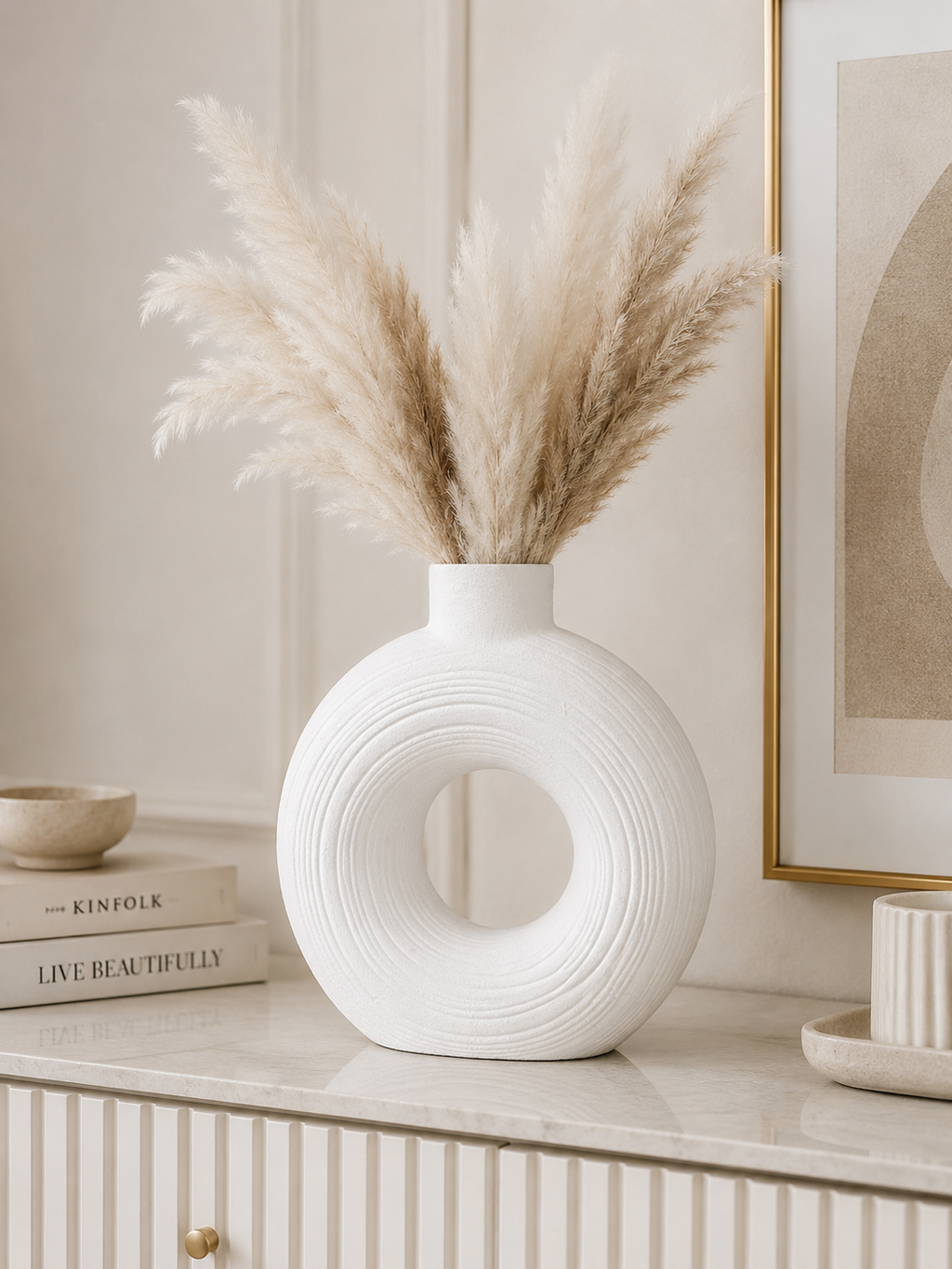 Modern Round Hollow Ceramic Vase | Minimalist Decorative Flower Vase | Luxury Home Décor