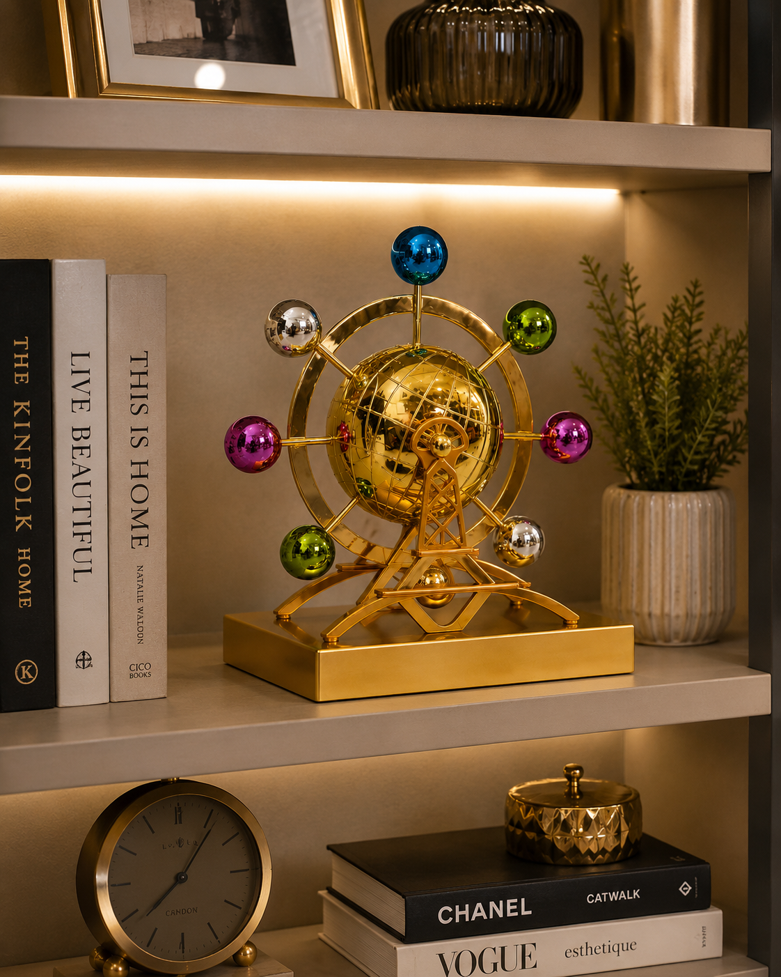 Luxury Kinetic Orbital Globe Sculpture – Modern Rotating Desk Decor